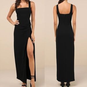 NWOT Glamorous Disposition Black Ruched Maxi Dress